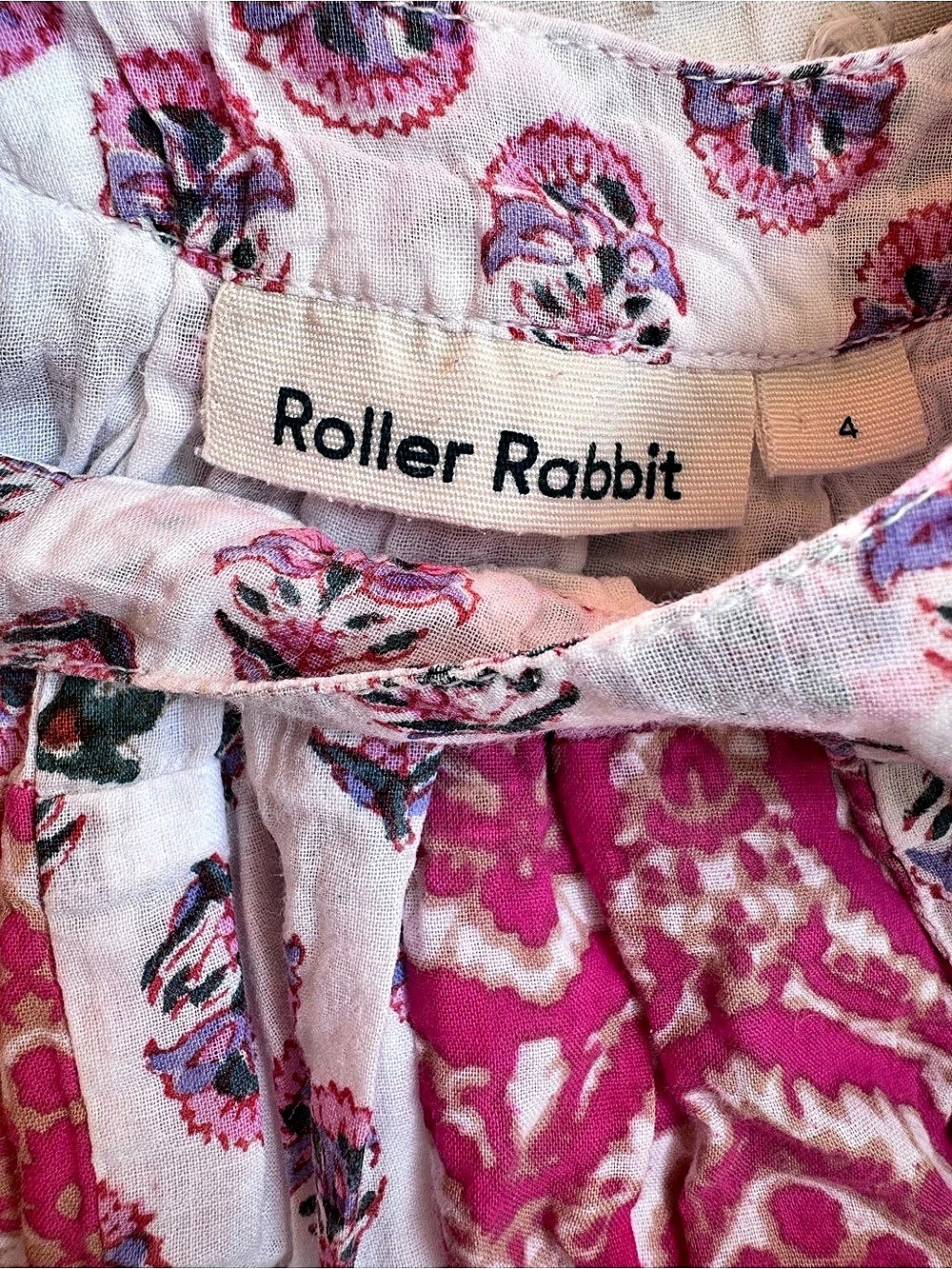 Roller Rabbit Floral Block patchwork Print Dress Girls 4 - Picture 2 of 3